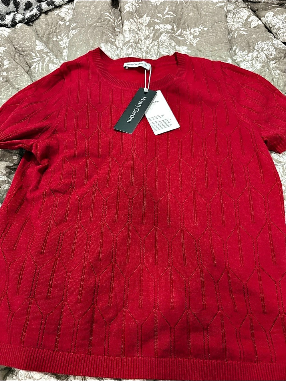 PrettyGarden Red Geometric Knit Sweater Size Medium NWT